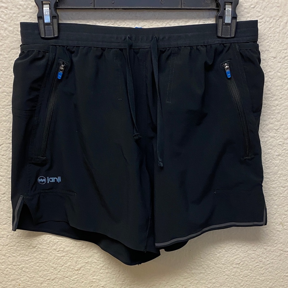 Janji Black Athletic Running Shorts with Blue Accents